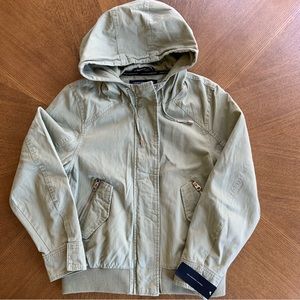 NWT French CONNECTION Cotton Bomber Jacket Zip Up Hooded M Green